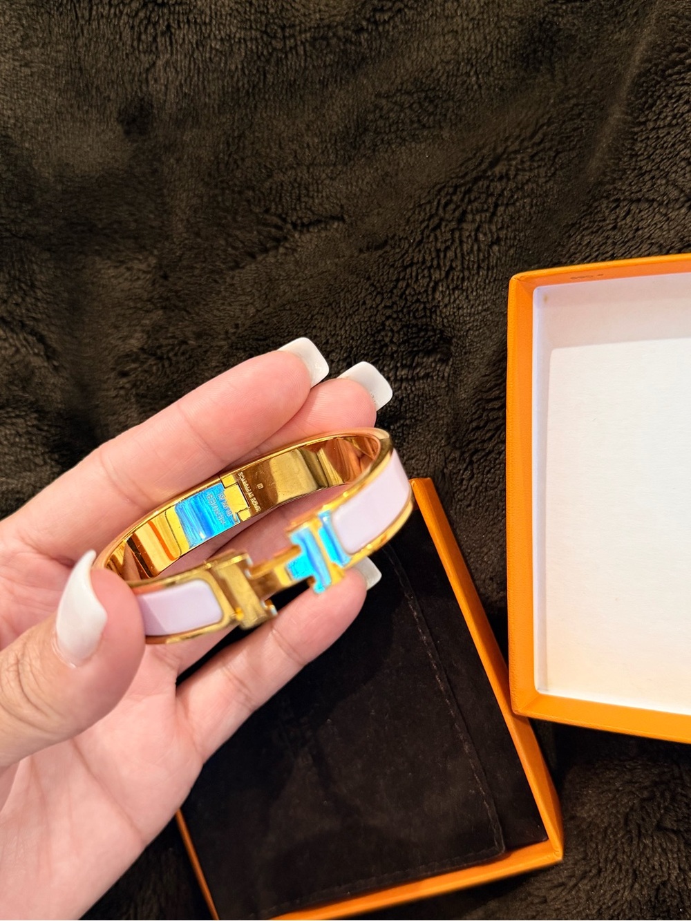 Authentic Hermes Clic H PM Gold-plated enamel bracelet